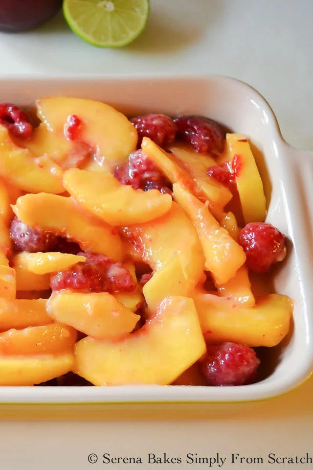  Peach Raspberry Almond Cobbler add to dish.