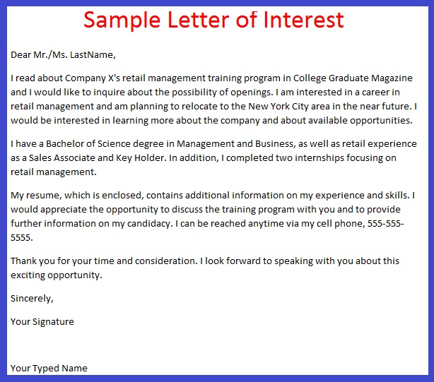 Here is Sample Letter of Interest / Prospecting Letter. you may edit ...