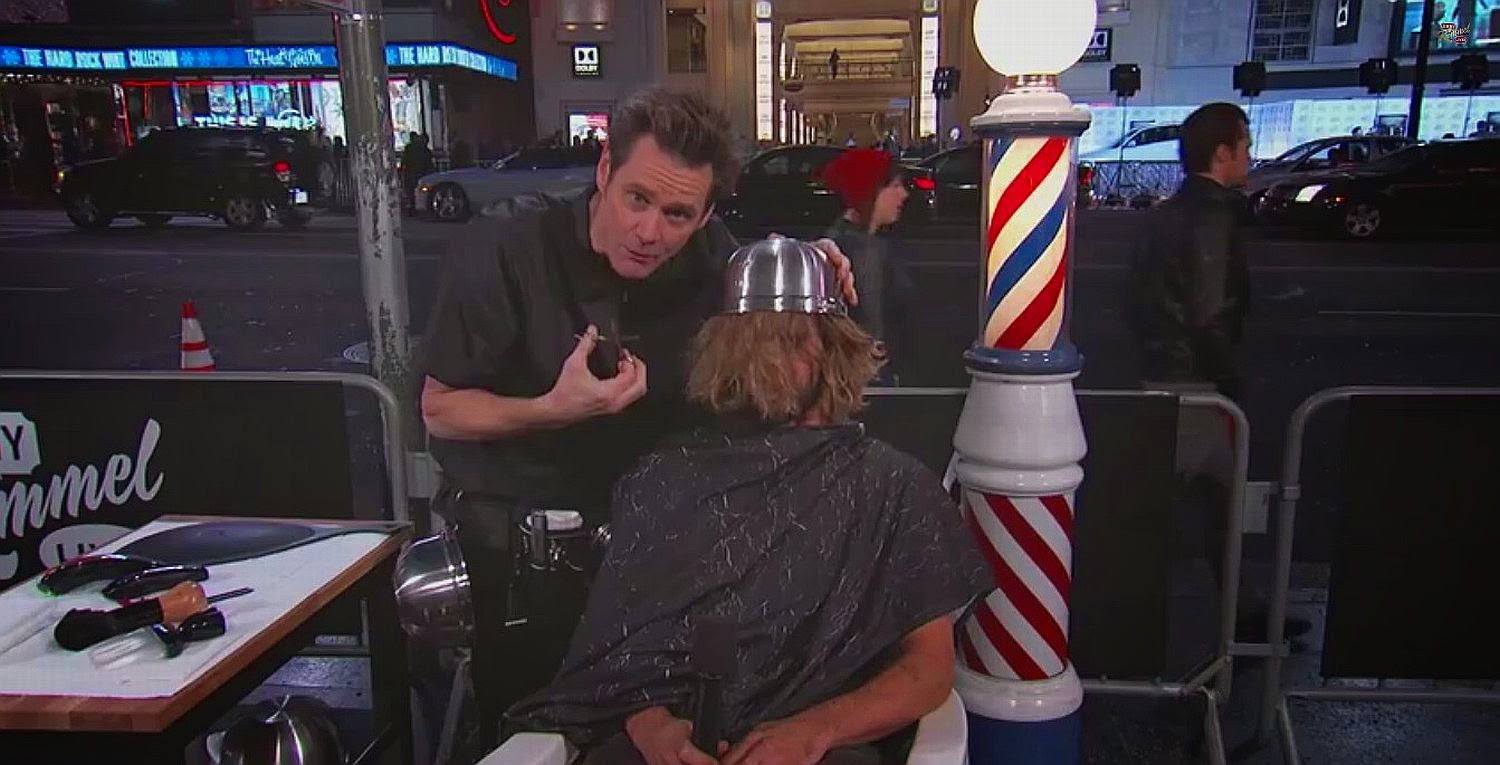 Jim Carrey Gives People Bowl Cuts on Hollywood Blvd