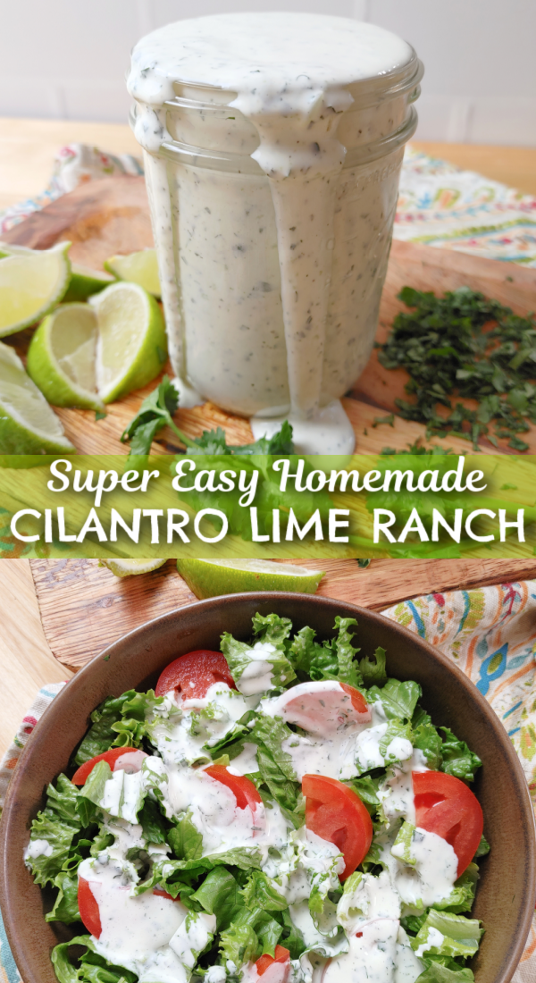 Easy Homemade Cilantro Lime Ranch! A simple recipe using a packet of ranch dressing mix, lime juice, cilantro and just a few other common ingredients that tastes better than any store-bought dressing.