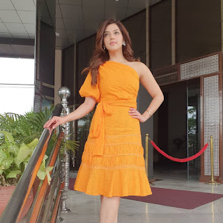 Mehreen Pirzada in Orange Color Dress with Cute and Awesome Smile 3