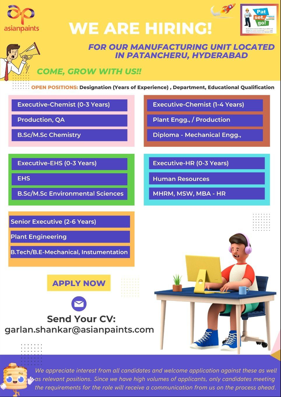 Job Availables,Asian Paints Job Vacancy For BSc/ MSc In ( Chemistry/ Environmental Sciences)/ Diploma Mechanical Engg/ MHRM/ MBA HR/ MSW/ B.Tech/ BE In Mechanical/ Instrumentation