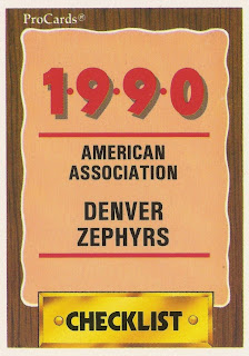 Denver Zephyrs 1990 checklist card