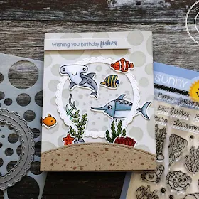 Sunny Studio Stamps: Best Fishes Fancy Frames Circle Dies Customer Birthday Card by Anika