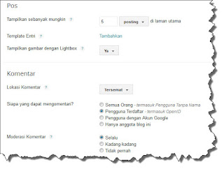 Pengaturan pos komentar dan berbagai di blogspot
