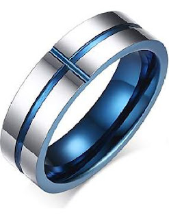 ColorGift Men's Blue Tungsten Band Wedding Comfort Fit Ring 6mm