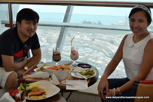 Lady and Ed in Abu Dhabi Marina Mall Sky Tower