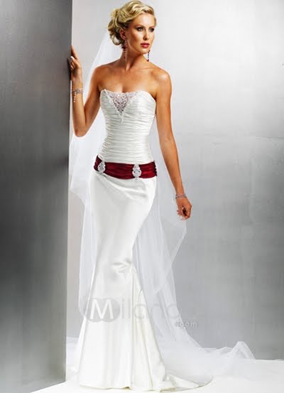 White Bridal Dresses on Cheap Wedding Dress Combination With A Red Belt