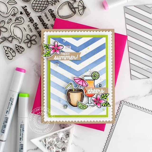 Sunny Studio Stamps: Tropical Paradise Summer Drink Card by Leanne West featuring Frilly Frames Chevron Dies