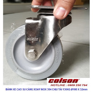 Bánh xe cao su xoay càng inox 304 Colson chịu lực 136kg| 2-4456-444 www.banhxepu.net