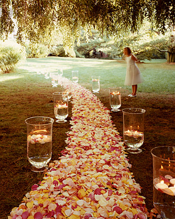 When it comes to accenting your wedding aisle runner rose petals are by far