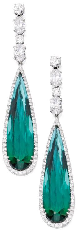 Green Tourmaline, diamond, earrings, tourmaline