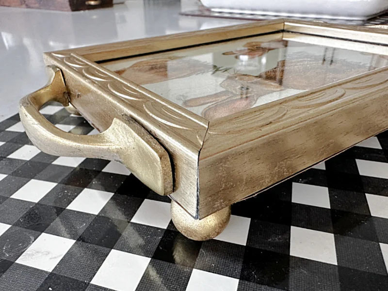 tray with gold handles and gold feet