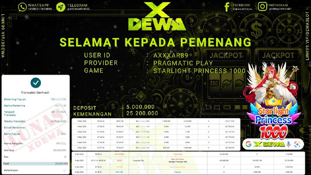 XDEWA Jackpot Starlight Princess 1000 25.200.000 Terbukti Lunas