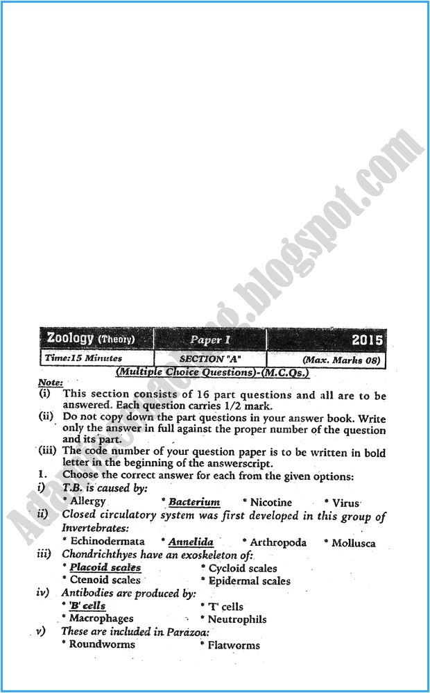 xi-zoology-past-year-paper-2015