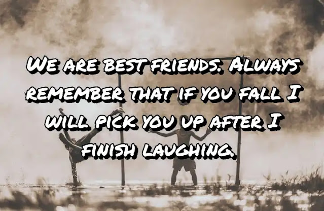 We are best friends. Always remember that if you fall I will pick you up after I finish laughing. Unknown