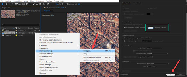 modificare il frame rate di un progetto in after effect