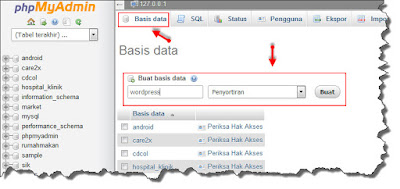 membuat basisdata mysql menggunakan phpmyadmin untuk wordpress