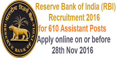 RBI Assistant Recruitment Notification 2016