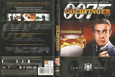 Reprodução de capa do DVD com o filme "007 contra Goldfinger" de 1964.