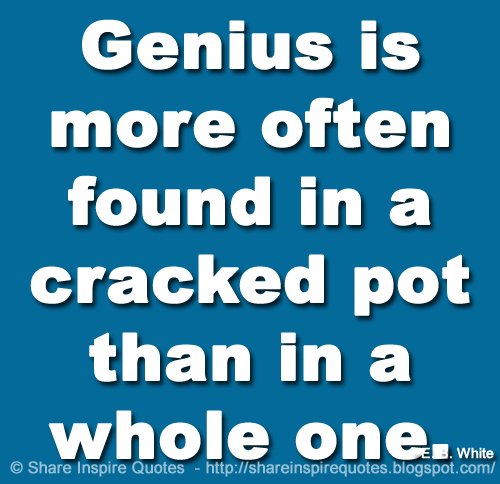 Genius is more often found in a cracked pot than in a whole one. ~E. B. White