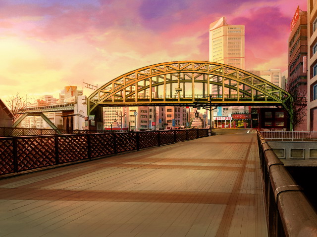 Anime Green Arc Iron Bridge Background (sunset)