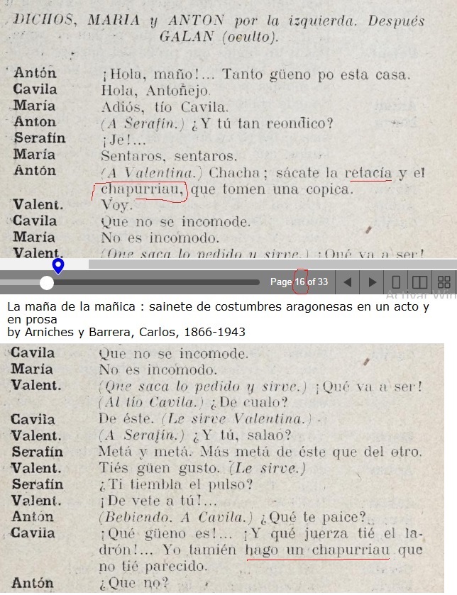 sácate la retacía y el chapurriau, La maña de la mañica, sainete de costumbres aragonesas en un acto y en prosa. Carlos Arniches Barrera, 1866-1943.