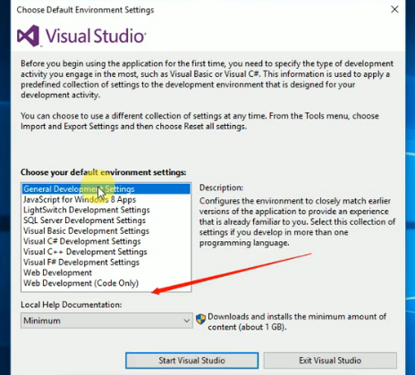 Visual Studio Full Installation General Development  Setting