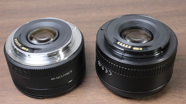 Back view of the Canon EF 50mm F/1.8 STM and Canon EF 50mm F/1.8 II lenseses