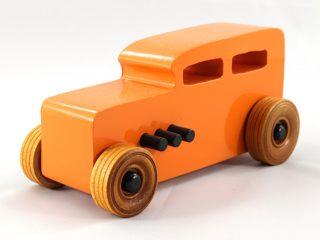 Handmade Wooden Toy Car Hot Rod 1932 Ford Sedan Hot Rod Freaky Ford Orange Black