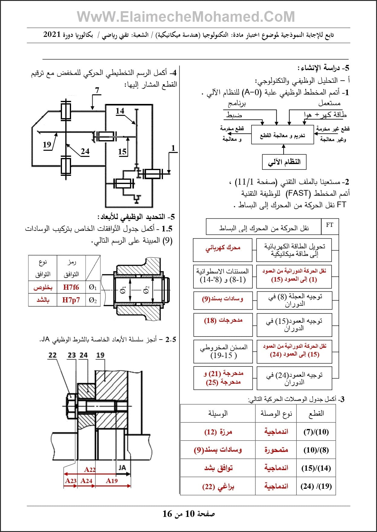 اختبار مادة الهندسة الميكانيكية مع الحل