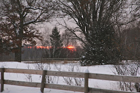Winter sunrise over neighbor's fence