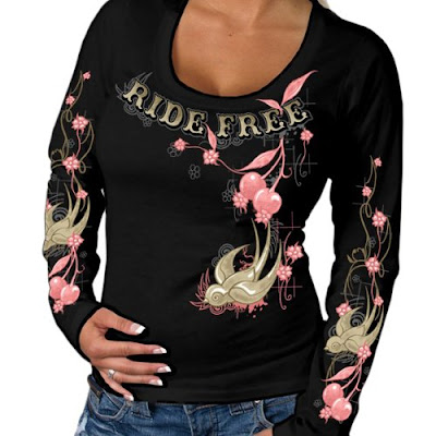 Hot Leathers Cherries Scoopneck Ladies Long Sleeve Tee 