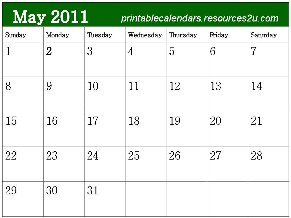 may 2011 calendar. Blank Calendar May 2011