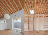 Contemporary House Style With Exposed Timber Rafter And Bookshelf Column