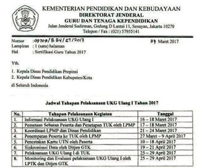 Surat Edaran Mengenai Jadwal Pelaksanaan Sertifikasi Guru Tahun 2017