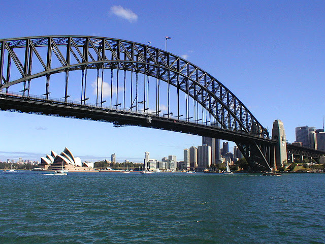 Sydney Harbour Bridge with Opera house in background, Australia. Photo by Loire Valley Time Travel.