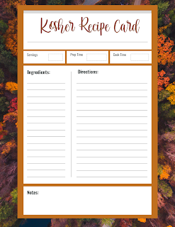 Kosher Recipe Cards - Free Printable Digital Files - Autumn Fall Season Theme