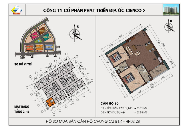 Mặt Bằng Căn Hộ 30 Chung Cư B1.4 HH02-2B Thanh Hà