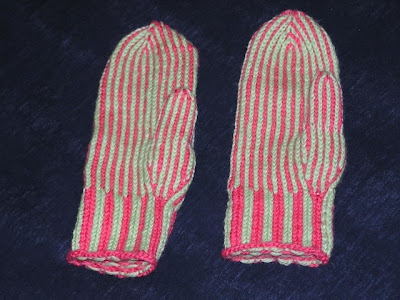 picture of two striped mittens