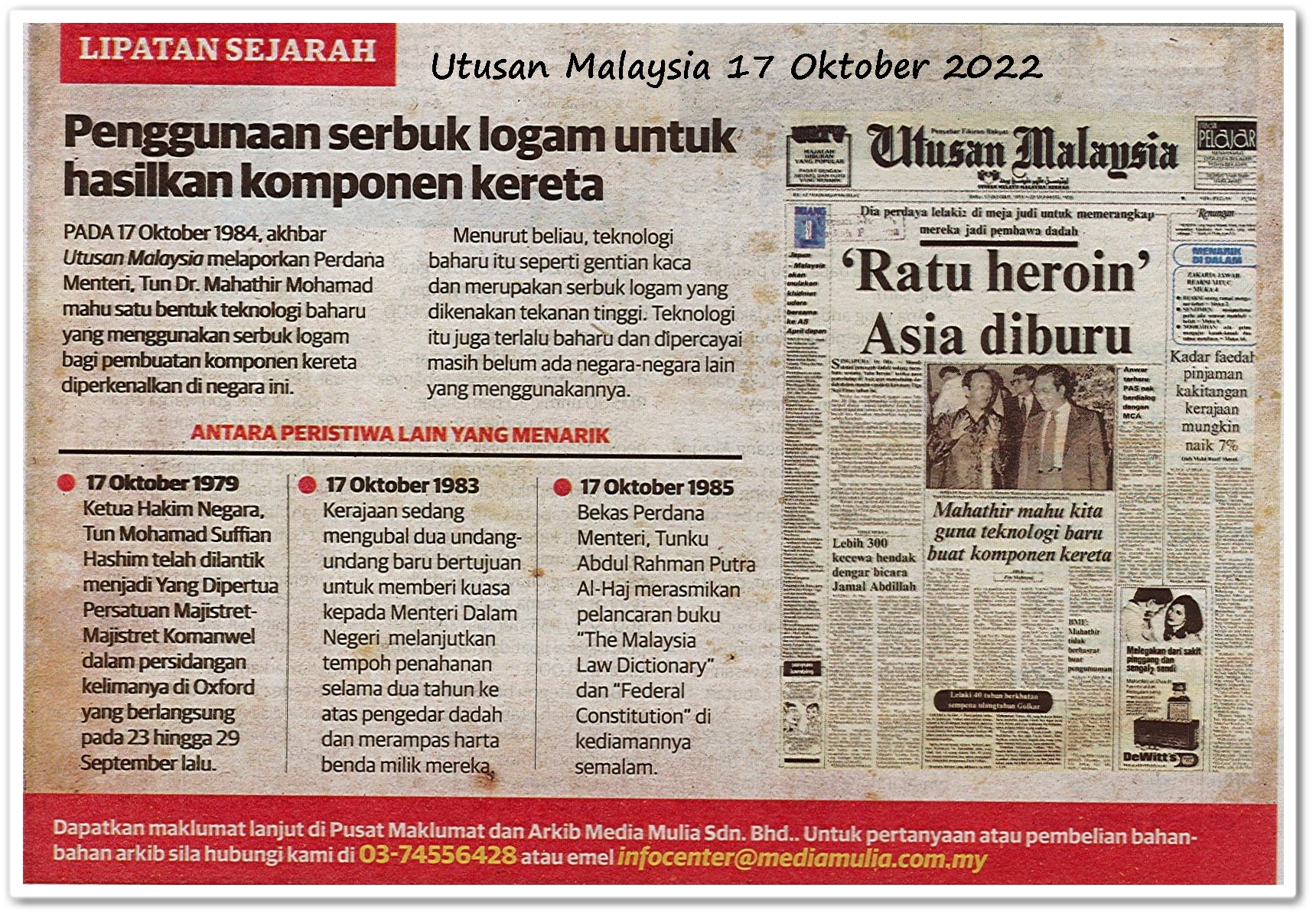 Lipatan sejarah 17 Oktober - Keratan akhbar Utusan Malaysia 17 Oktober 2022