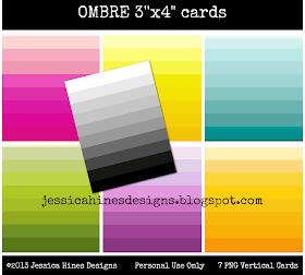Jessica Hines Designs: Freebie digital Ombre colorful cards #ProjectLife