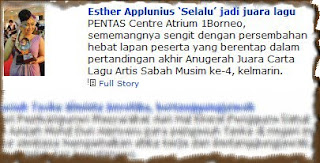 Esther Applunius Chin, Anugerah Juara Carta Lagu Artis Sabah Musim ke-4