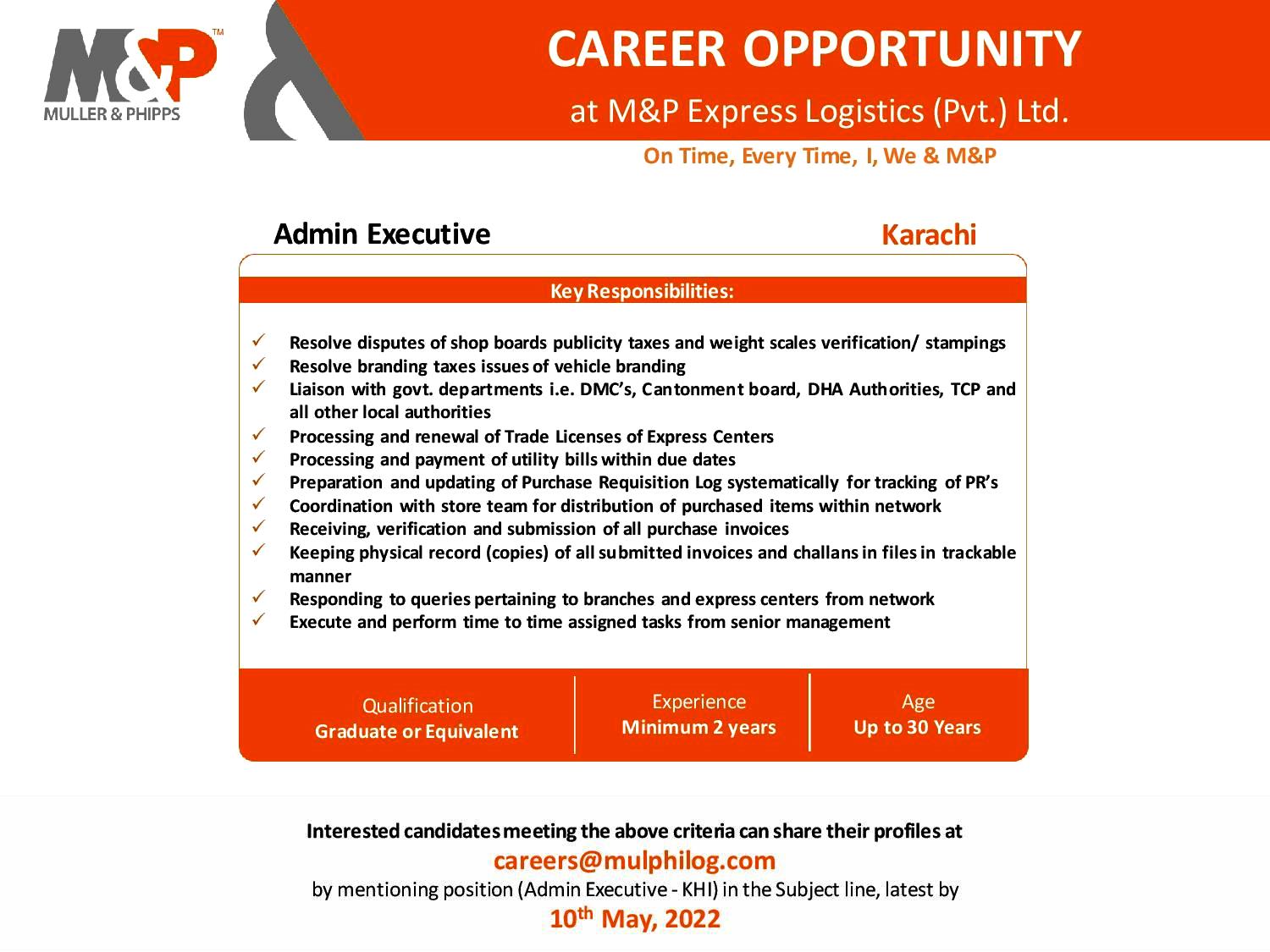 M&P Express Logistics Latest Jobs For Admin Executive