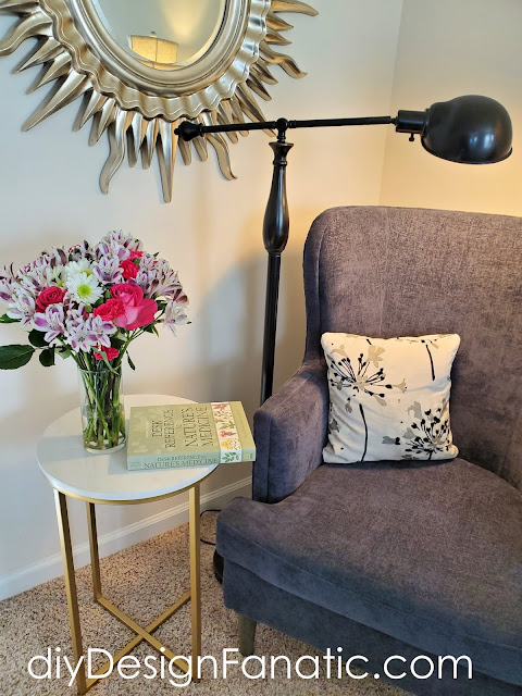 Master Bedroom, Master Bedroom decorating, Modern Wing chair, navy upholstered chair, navy wing chair, cottage style