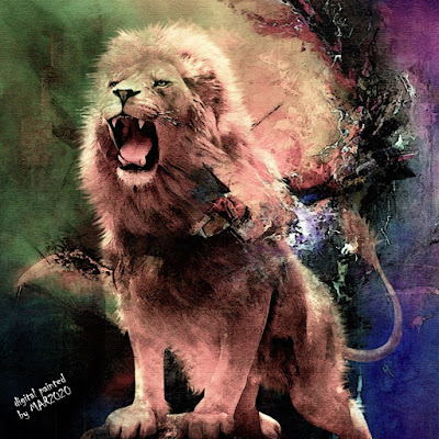 Roaring Lion in Acrylic Painting Effect