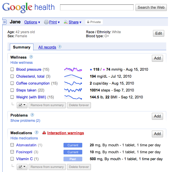 pantallazo del renovado GoogleHealth