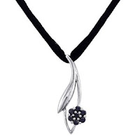 10k White Gold Black Diamond Flower Pendant (1/10 cttw), 18