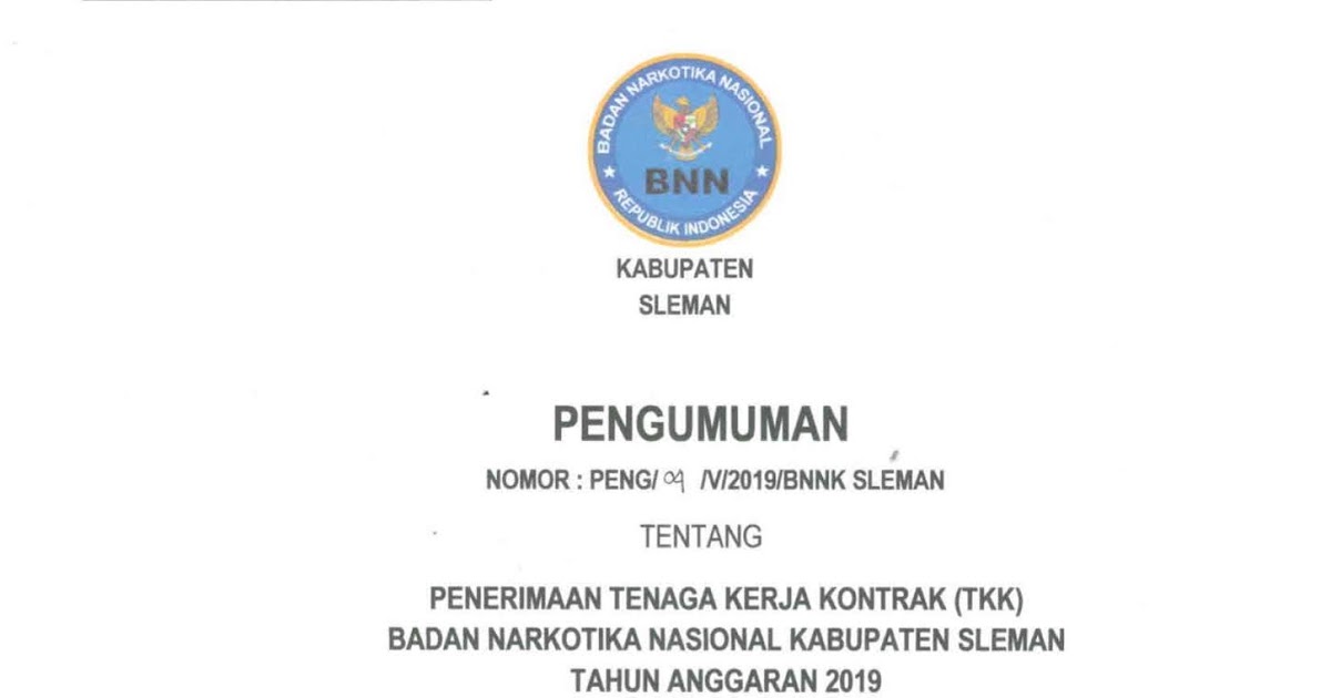 Lowongan Kerja Rekrutmen Terbaru Badan Narkotika Nasional Kabupaten Sleman    April 2024