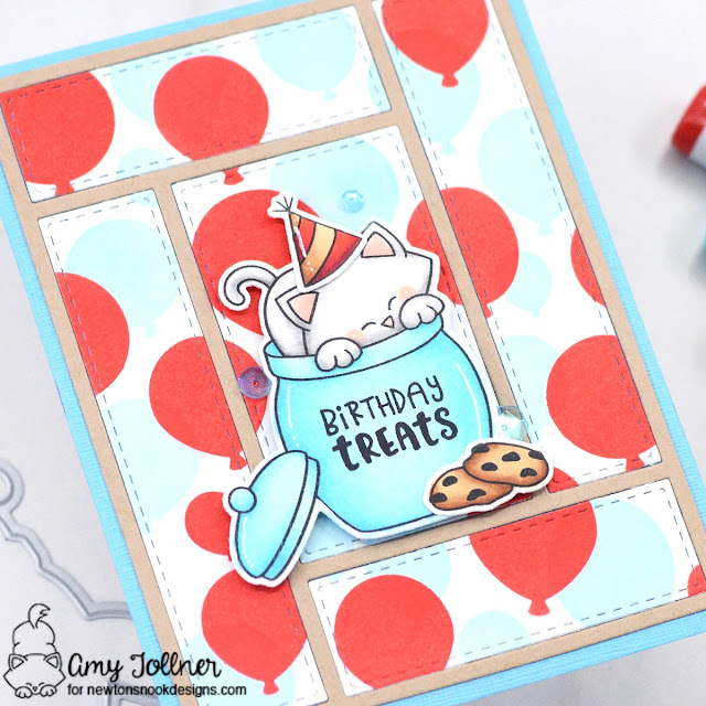 Newton's Cookie Jar Stamp and Die Set, Newton's Cupcake Stamp and Die Set, Puppy's Cookie Jar Stamp Set, Bokeh Balloons Stencil Set, A2 Card Layout Die Set by Newton's Nook Designs #newtonsnookdesigns #newtonsnook #nnd #inkypawschallenge #inkypaws #handmade